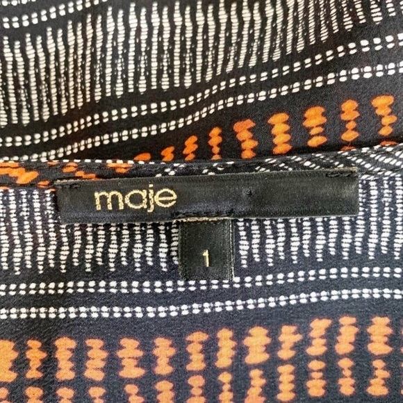 Maje Solene Silk V-Neck Mini Dress Dolan Sleeve Orange Black Size Small - Picture 4 of 9